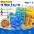 Pack of 1 with 6 Sets Brain Teaser Metal Puzzles Set