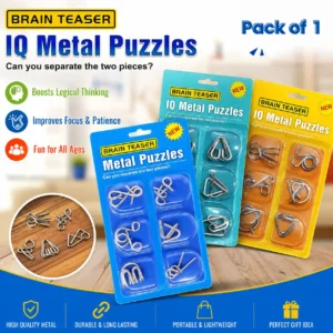 Pack of 1 with 6 Sets Brain Teaser Metal Puzzles Set