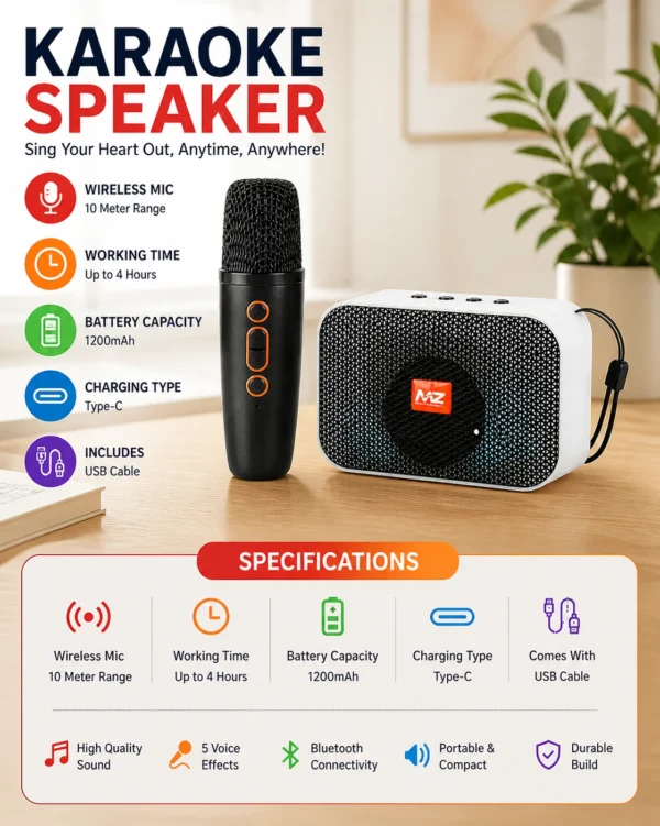 Multicolor-Pack-of-1-MZ-M412SP-Portable-Bluetooth-Karaoke-Speaker-with-Wireless-Mic