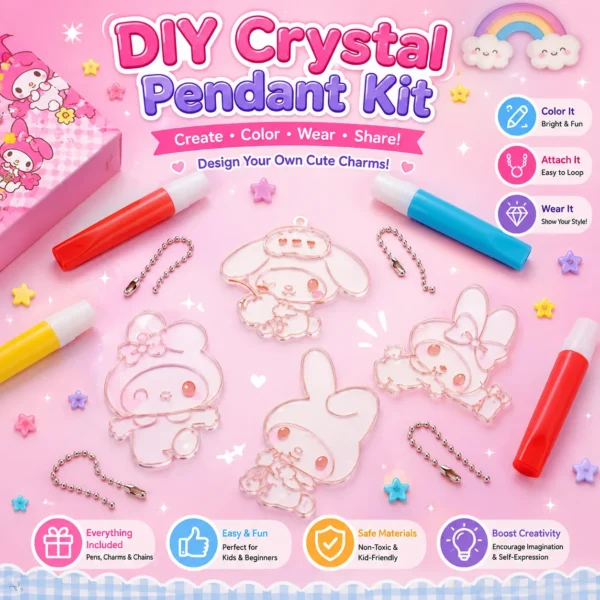 DIY Soft Glue Art Painting Craft Kit Set with Crystal Pendant and Chains