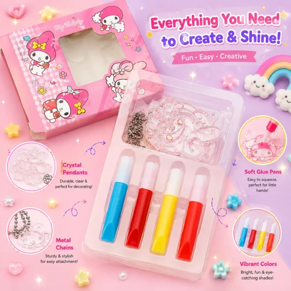 DIY Soft Glue Art Painting Craft Kit Set with Crystal Pendant and Chains