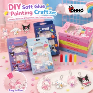 DIY Soft Glue Art Painting Craft Kit Set with Crystal Pendant and Chains for Girls & Boys