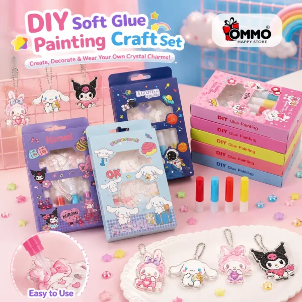 DIY Soft Glue Art Painting Craft Kit Set with Crystal Pendant and Chains for Girls & Boys
