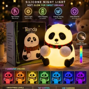 Cute Panda Silicone Night Light – Rechargeable Multicolor Touch Lamp for Kids