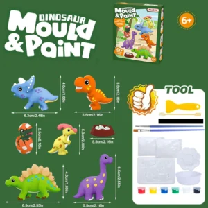 DIY Dinosaur Mould & Paint Kit for Kids 5+ – 7 Plaster Figurine Moulds with Paints & Tools