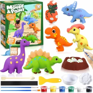DIY Dinosaur Mould & Paint Kit for Kids 5+ – 7 Plaster Figurine Moulds with Paints & Tools