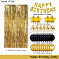 Happy Birthday Balloon Decoration Set – 37-Piece Gold & Black Party Kit with Foil, Confetti & Curtain