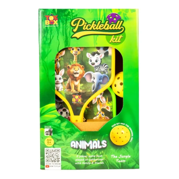Jungle Pickleball Kit, Animals Theme, 2 Player Game, 2 Paddles with 1 Ball, Family and Friends Outdoor Game