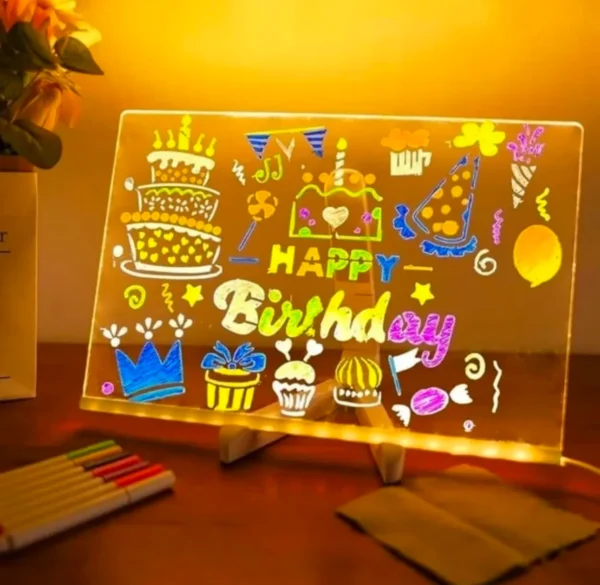 LED Acrylic Writing & Drawing Board – Reusable Dry Erase Message Board with Stand