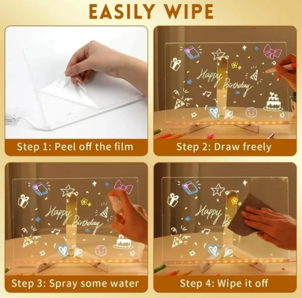 LED Acrylic Writing & Drawing Board – Reusable Dry Erase Message Board with Stand